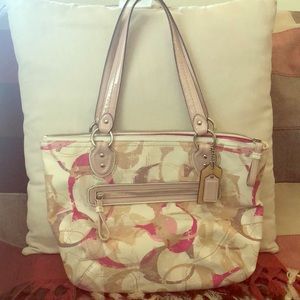 Coach Beige Blush Magenta Leather Canvas shoulder